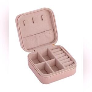 NEW Travel JEWELRY BOX Primrose Faux Leather Zippered Pink Case Rings Earrings +